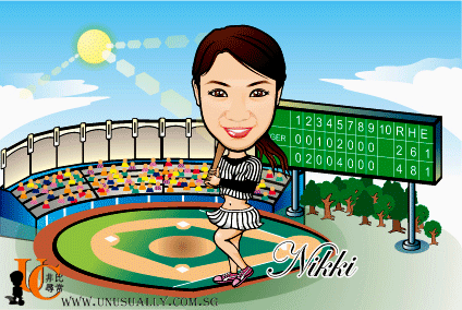 Digital Caricature Drawing - Female Softball Theme